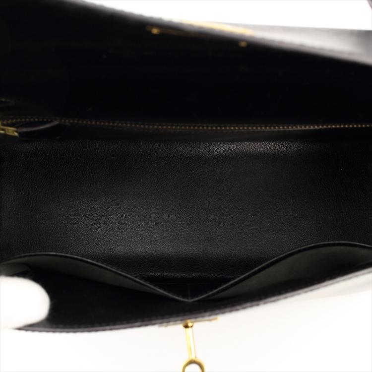 مملوكة مسبقًا Hermes Noir Box Calf Leather Gold Hardware Kelly Sellier 32 Bag