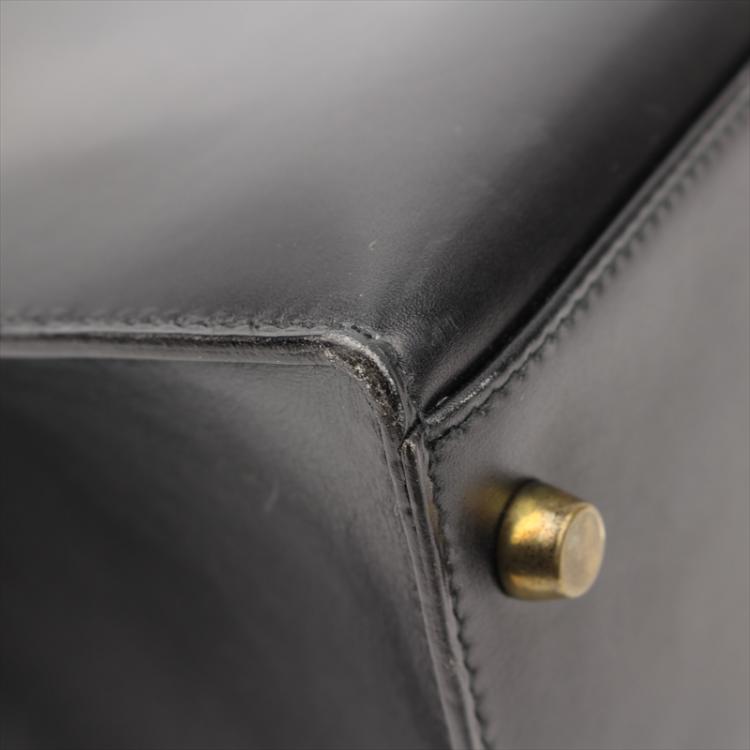مملوكة مسبقًا Hermes Noir Box Calf Leather Gold Hardware Kelly Sellier 32 Bag