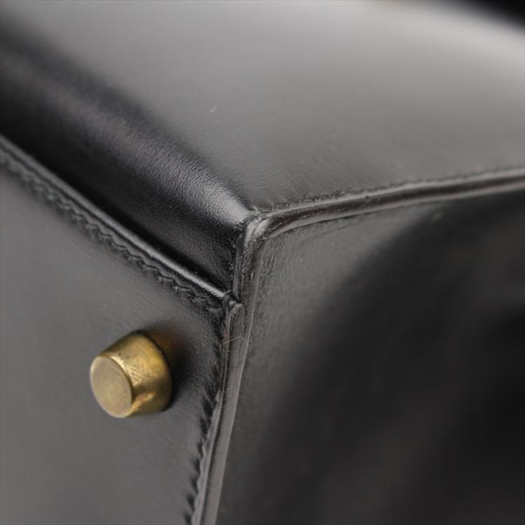 مملوكة مسبقًا Hermes Noir Box Calf Leather Gold Hardware Kelly Sellier 32 Bag