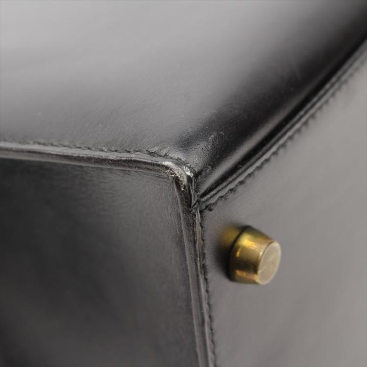 مملوكة مسبقًا Hermes Noir Box Calf Leather Gold Hardware Kelly Sellier 32 Bag