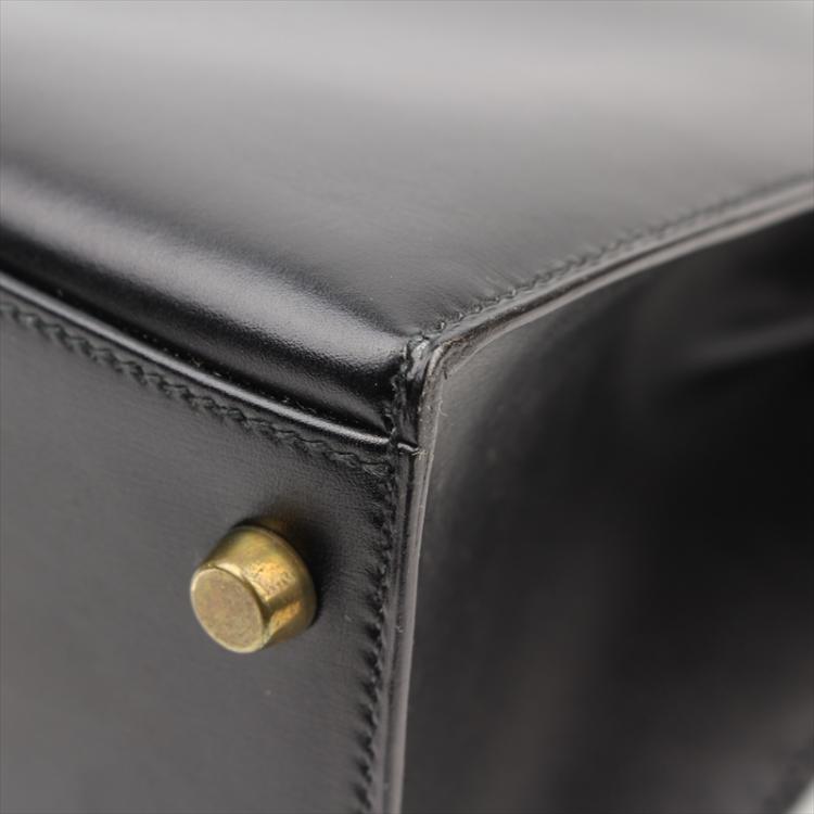 مملوكة مسبقًا Hermes Noir Box Calf Leather Gold Hardware Kelly Sellier 32 Bag