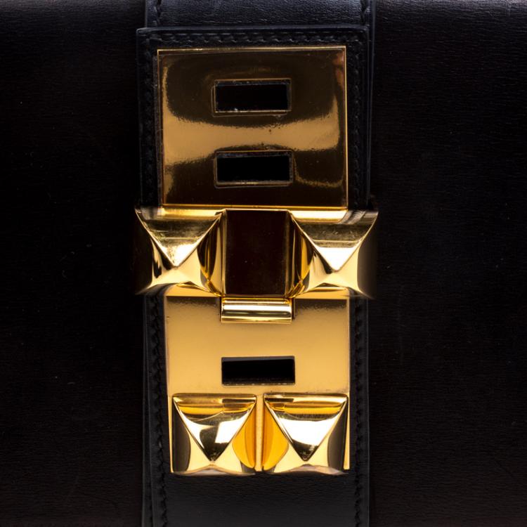 Pre Owned Hermes Metallic Black Box Leather Medor 29 Clutch