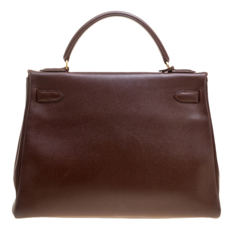 Pre Owned Hermes Brulee Veau Grain Lisse Leather Gold Hardware Kelly Retourne 32 Bag