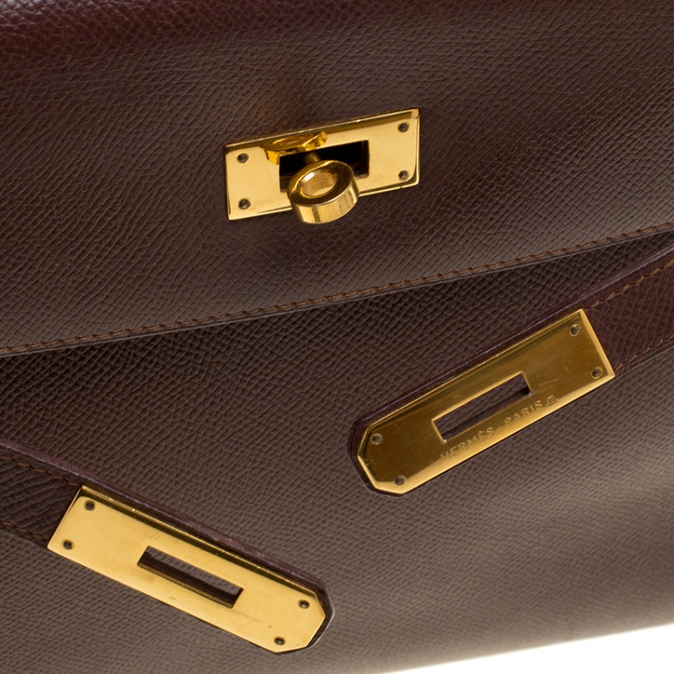 Pre Owned Hermes Brulee Veau Grain Lisse Leather Gold Hardware Kelly Retourne 32 Bag