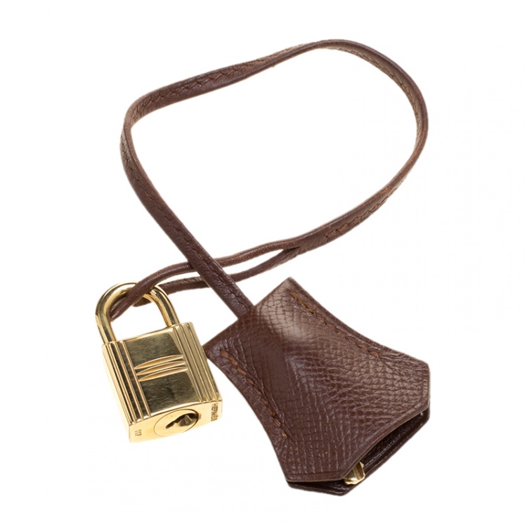 Pre Owned Hermes Brulee Veau Grain Lisse Leather Gold Hardware Kelly Retourne 32 Bag