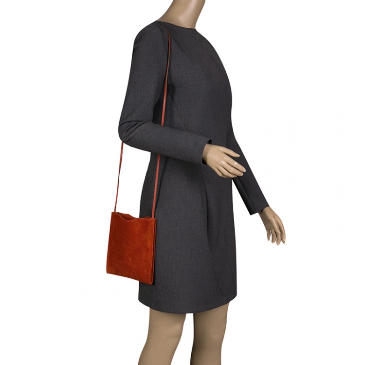 Pre Owned Hermes Dark Orange Suede Onimaitou Pochette PM Bag