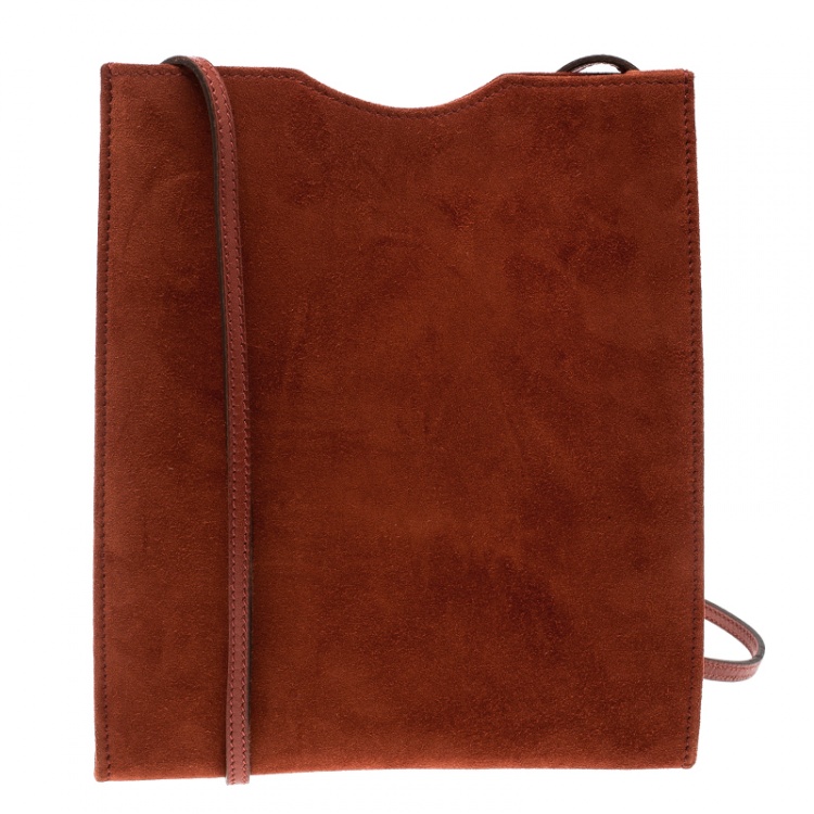 Pre Owned Hermes Dark Orange Suede Onimaitou Pochette PM Bag