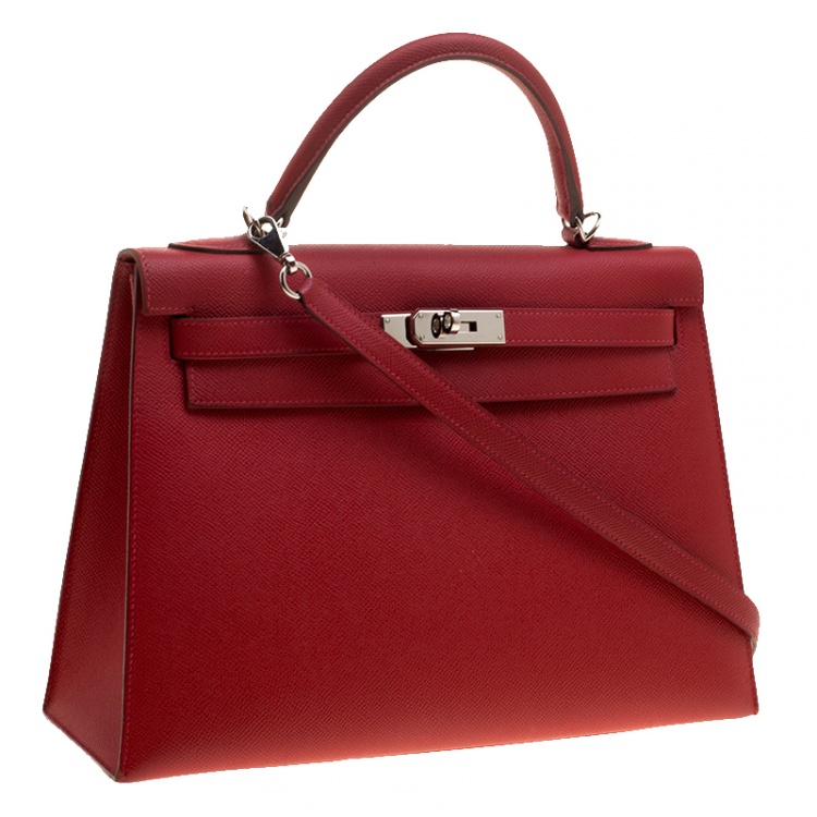 مملوكة مسبقًا Hermes Rouge Garance Epsom Leather Palladium Hardware Kelly Sellier 32 Bag