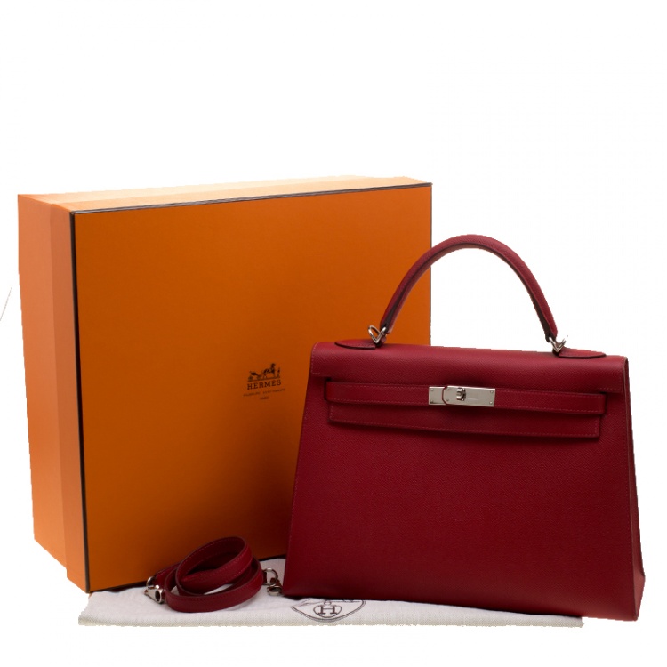 مملوكة مسبقًا Hermes Rouge Garance Epsom Leather Palladium Hardware Kelly Sellier 32 Bag