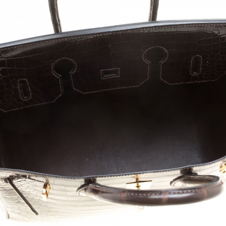 Pre Owned Hermes Dark Marron Porosus Crocodile Gold Hardware Birkin 35
