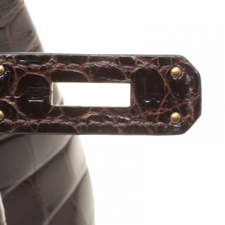 Pre Owned Hermes Dark Marron Porosus Crocodile Gold Hardware Birkin 35