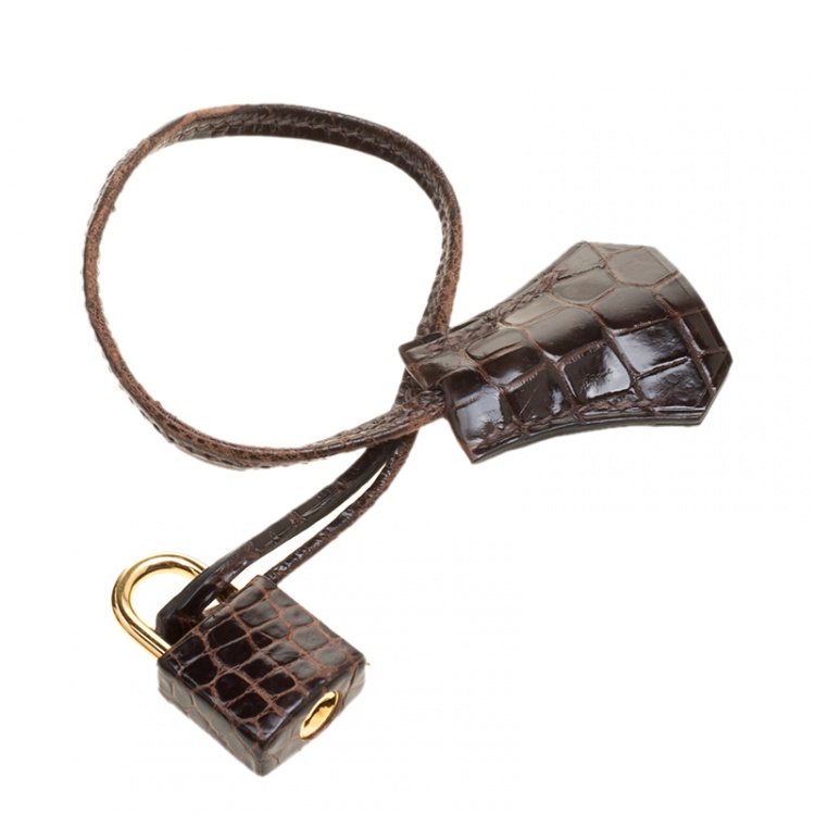 Pre Owned Hermes Dark Marron Porosus Crocodile Gold Hardware Birkin 35