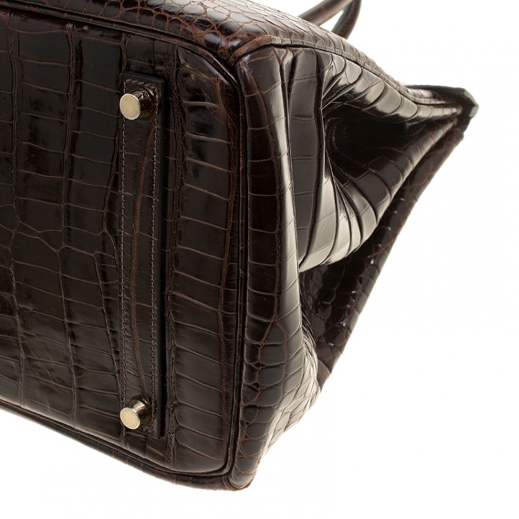 Pre Owned Hermes Dark Marron Porosus Crocodile Gold Hardware Birkin 35