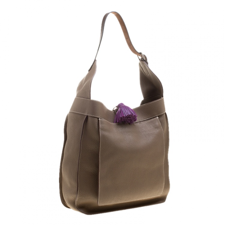 Pre Owned Hermes Etoupe Clemence Leather Palladium Hardware Marwari GM Bag