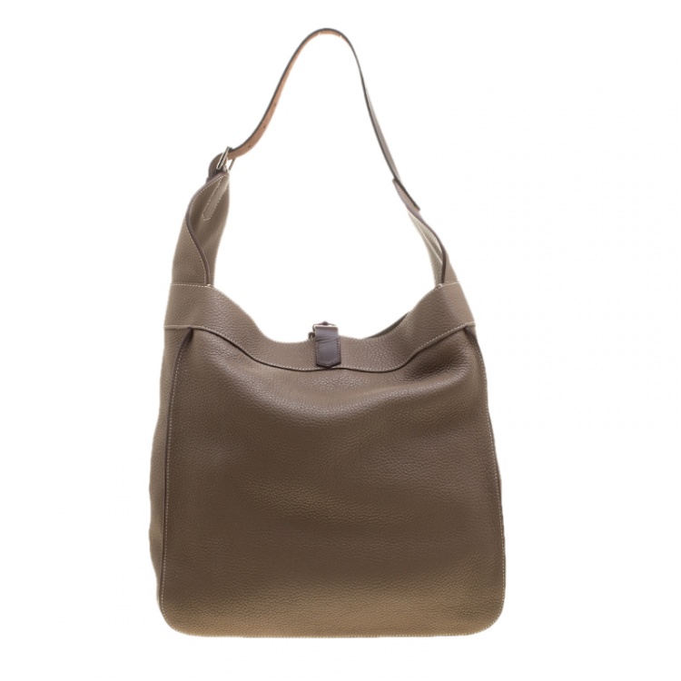 Pre Owned Hermes Etoupe Clemence Leather Palladium Hardware Marwari GM Bag