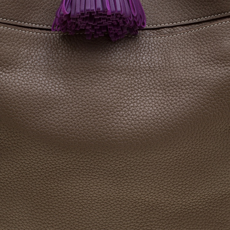 Pre Owned Hermes Etoupe Clemence Leather Palladium Hardware Marwari GM Bag