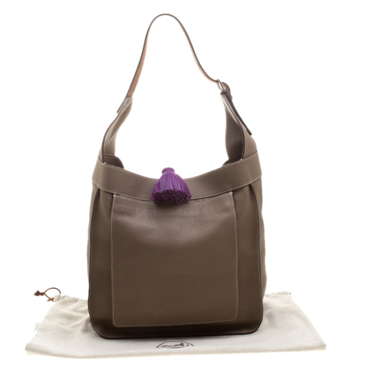 Pre Owned Hermes Etoupe Clemence Leather Palladium Hardware Marwari GM Bag