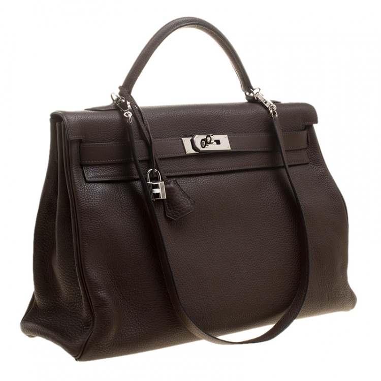 Pre Owned Hermes Cacao Clemence Leather Palladium Hardware Kelly Retourne 40 Bag