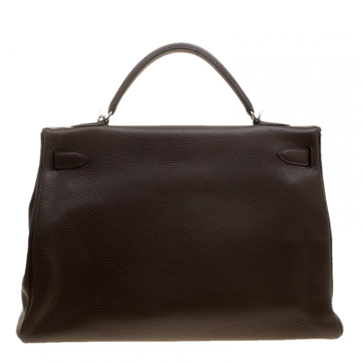 Pre Owned Hermes Cacao Clemence Leather Palladium Hardware Kelly Retourne 40 Bag