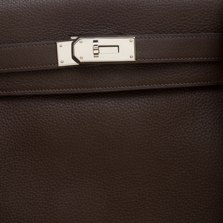 Pre Owned Hermes Cacao Clemence Leather Palladium Hardware Kelly Retourne 40 Bag