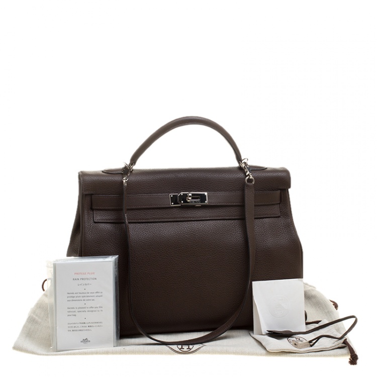 Pre Owned Hermes Cacao Clemence Leather Palladium Hardware Kelly Retourne 40 Bag