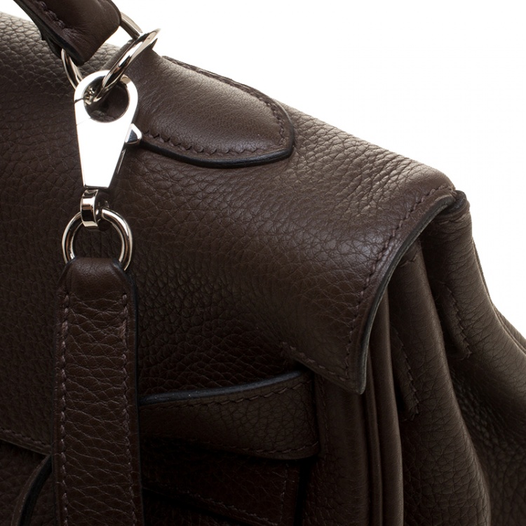 Pre Owned Hermes Cacao Clemence Leather Palladium Hardware Kelly Retourne 40 Bag