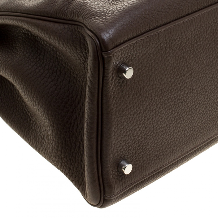Pre Owned Hermes Cacao Clemence Leather Palladium Hardware Kelly Retourne 40 Bag