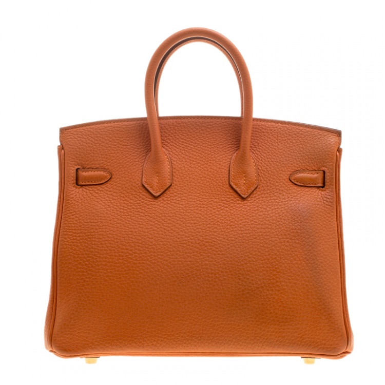 Pre Owned Hermes Orange Togo Leather Gold Hardware Birkin 25 Bag
