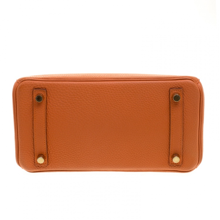 Pre Owned Hermes Orange Togo Leather Gold Hardware Birkin 25 Bag