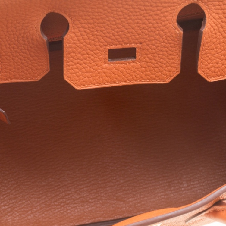 Pre Owned Hermes Orange Togo Leather Gold Hardware Birkin 25 Bag