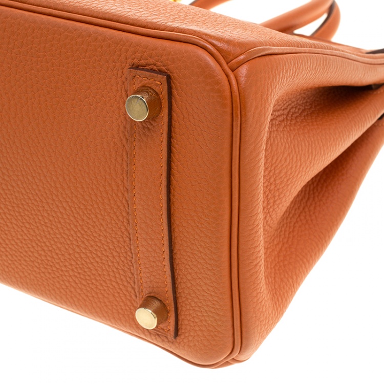 Pre Owned Hermes Orange Togo Leather Gold Hardware Birkin 25 Bag