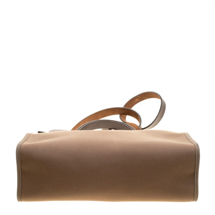 Pre Owned Hermes Dark Taupe/Dark Brown Fabric and Leather Herbag Zip 31 Bag