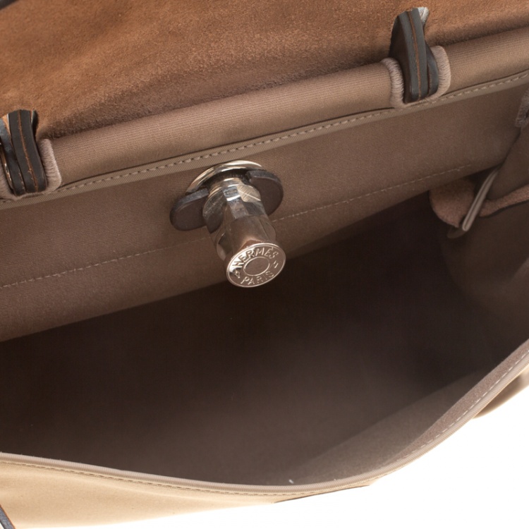 Pre Owned Hermes Dark Taupe/Dark Brown Fabric and Leather Herbag Zip 31 Bag