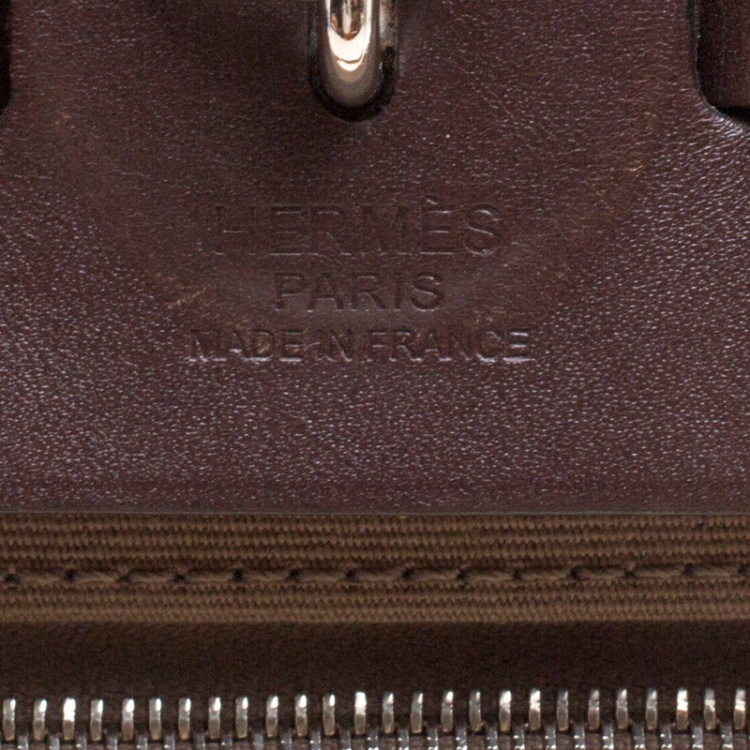Pre Owned Hermes Dark Taupe/Dark Brown Fabric and Leather Herbag Zip 31 Bag