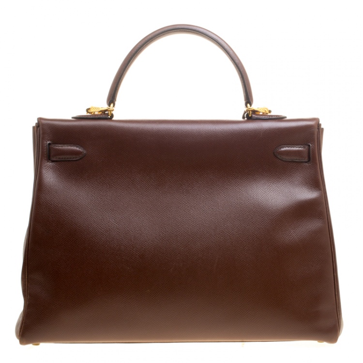 Pre Owned Hermes Prune Courchevel Leather Gold Hardware Kelly Retourne 35 Bag