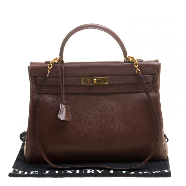 Pre Owned Hermes Prune Courchevel Leather Gold Hardware Kelly Retourne 35 Bag