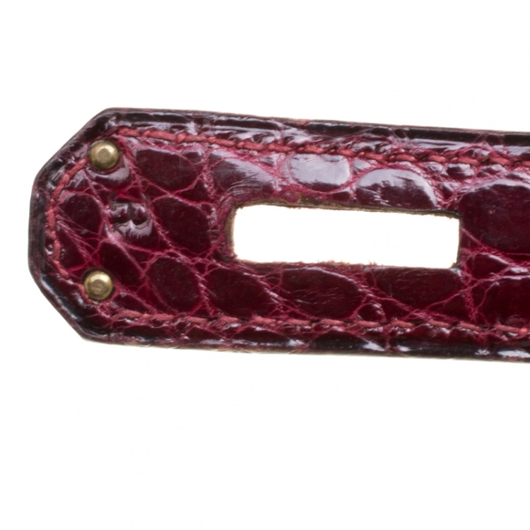 Pre Owned Hermes Burgundy Crocodile Gold Hardware Kelly Sellier 28 Bag