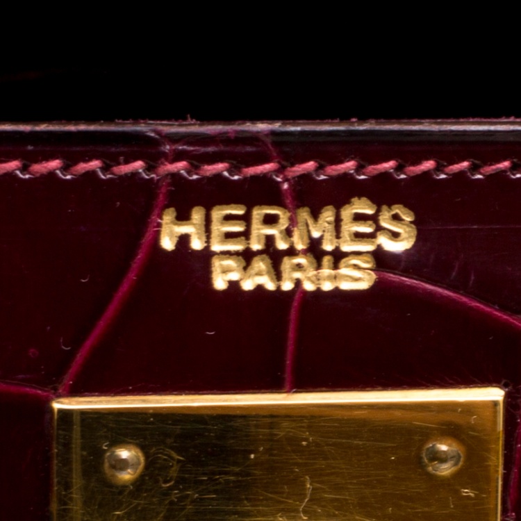 Pre Owned Hermes Burgundy Crocodile Gold Hardware Kelly Sellier 28 Bag