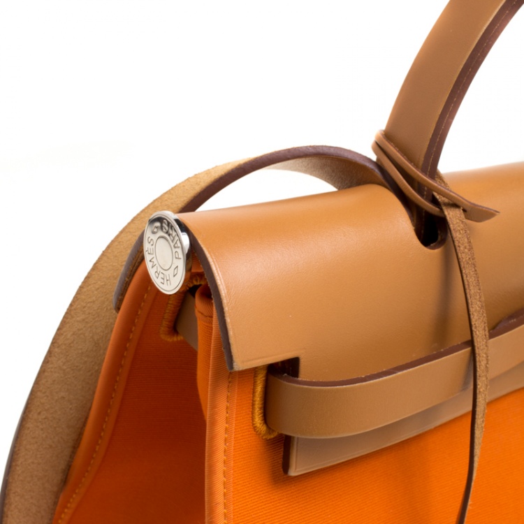 Pre Owned Hermes Brown/Capucines Leather and Fabric Herbag Zip 31 Bag