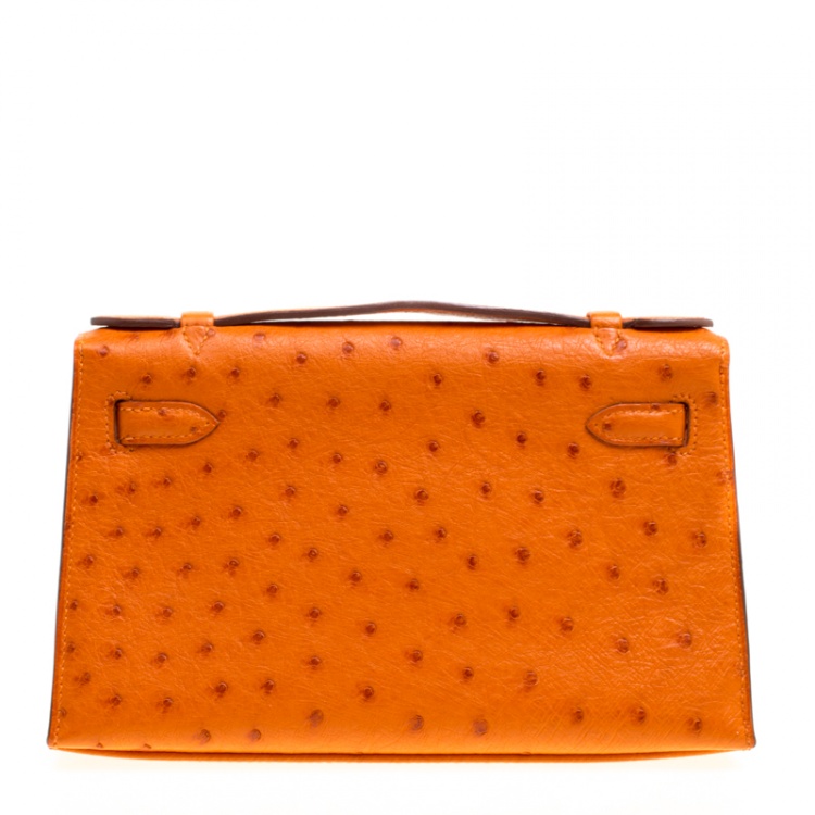 Pre Owned Hermes Capucine Ostrich Gold Hardware Kelly Pochette