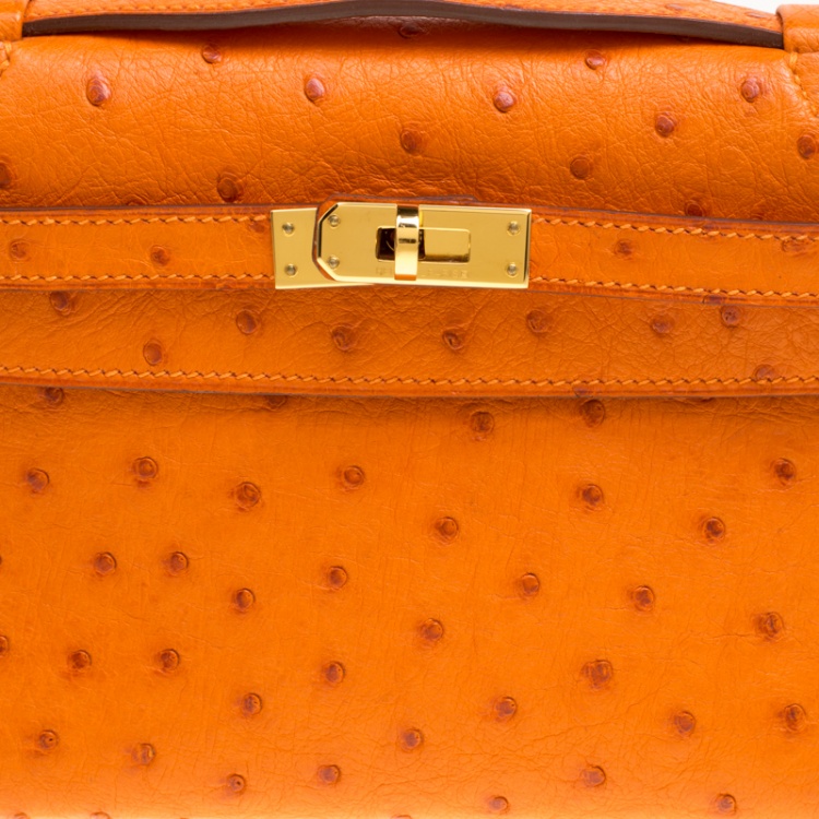 Pre Owned Hermes Capucine Ostrich Gold Hardware Kelly Pochette