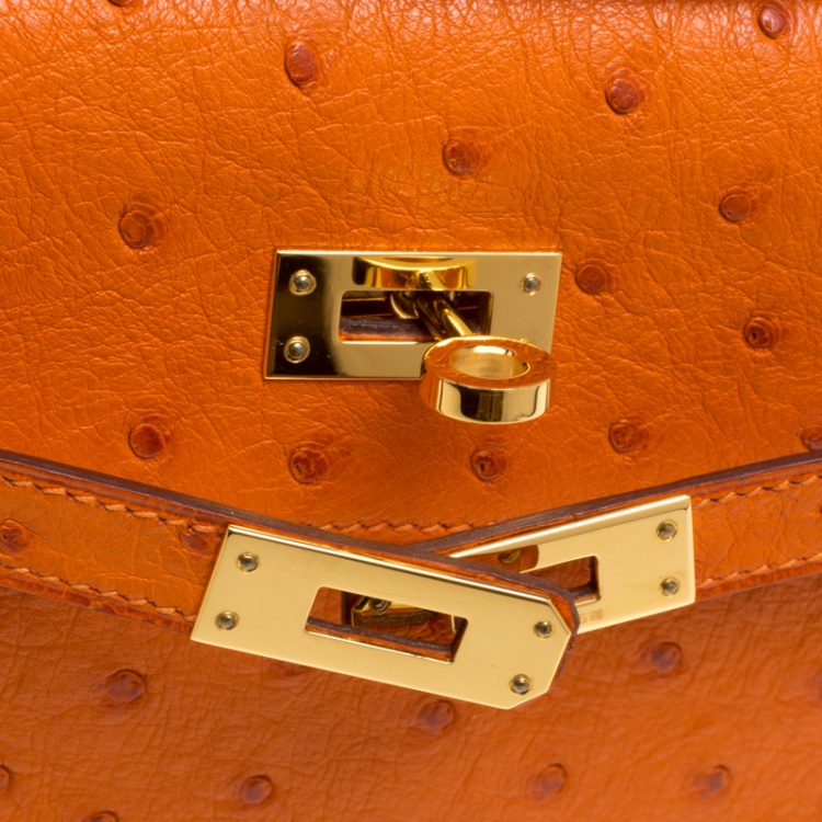 Pre Owned Hermes Capucine Ostrich Gold Hardware Kelly Pochette