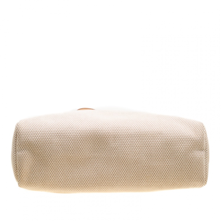 Pre Owned Hermes Dark Tan/Beige Leather and Canvas Herbag Zip 39 Bag