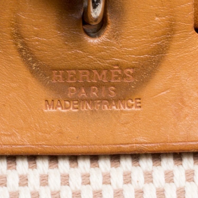 Pre Owned Hermes Dark Tan/Beige Leather and Canvas Herbag Zip 39 Bag