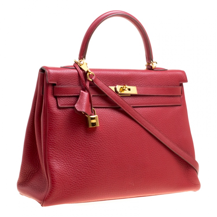 مملوكة مسبقًا Hermes Rouge Garance Togo Leather Gold Hardware Kelly Retourne 35 Bag