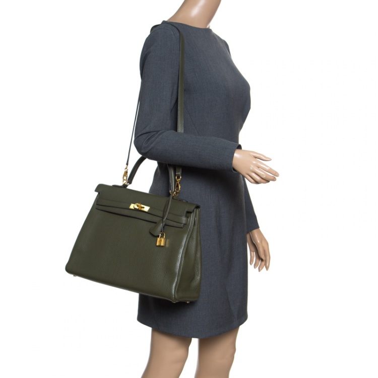 Hermes Kelly woman handbag Togo grainy leather 32cm olive green