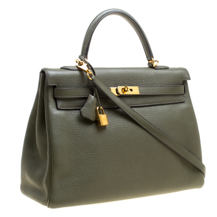 Pre Owned Hermes Olive Green Togo Leather Gold Hardware Kelly Retourne 35 Bag