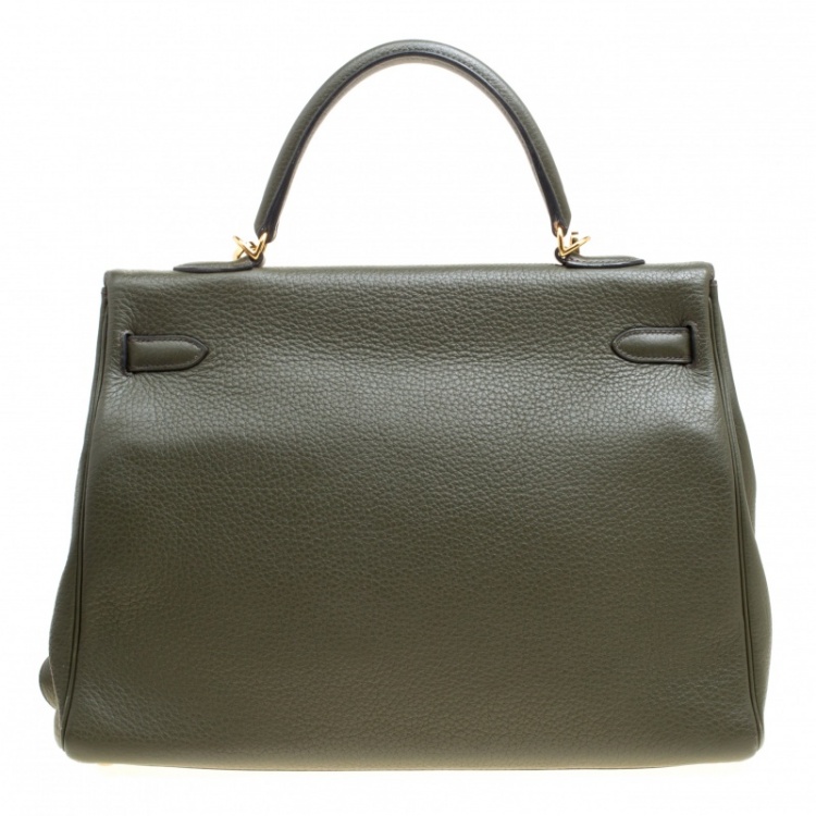 Pre Owned Hermes Olive Green Togo Leather Gold Hardware Kelly Retourne 35 Bag