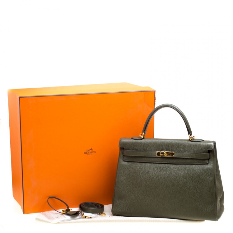 Pre Owned Hermes Olive Green Togo Leather Gold Hardware Kelly Retourne 35 Bag