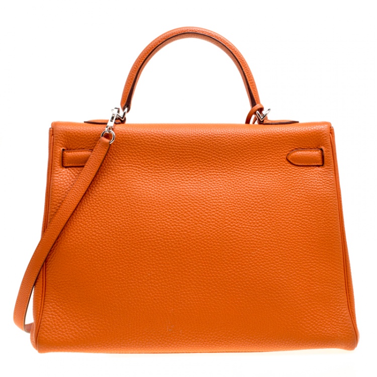 Pre Owned Hermes Orange Togo Leather Palladium Hardware Kelly Retourne 35 Bag